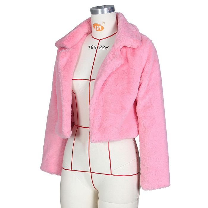 Copy SUPER WHOLESALE | Faux Fur Cardigan Short Fleece Coat in Rose