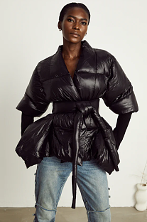 SUPER WHOLESALE | Slim-Fit Long-Sleeve Tie-Up Down Coat