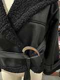 SUPER WHOLESALE | Black Belted Faux Leather and Fur Hybrid Short Coat