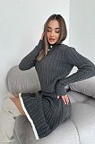 SUPER WHOLESALE | Long-Sleeve Knit Button-Up Sweater and Short Skirt Two-Piece Set in Grey