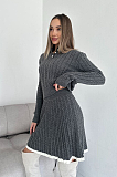 SUPER WHOLESALE | Long-Sleeve Knit Button-Up Sweater and Short Skirt Two-Piece Set in Grey