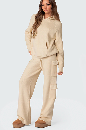 SUPER WHOLESALE | Hooded Sweater Knit Set in Apricot