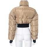 SUPER WHOLESALE | Solid Color Collared Zipper Long-Sleeve Waist-Cinching Down Jacket in Brown