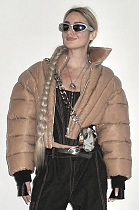 SUPER WHOLESALE | Solid Color Collared Zipper Long-Sleeve Waist-Cinching Down Jacket in Brown