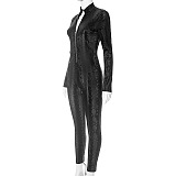 SUPER WHOLESALE | Snake Print Four-Way Stretch Long-Sleeve Fitted Women's Jumpsuit