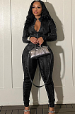 SUPER WHOLESALE | Snake Print Four-Way Stretch Long-Sleeve Fitted Women's Jumpsuit