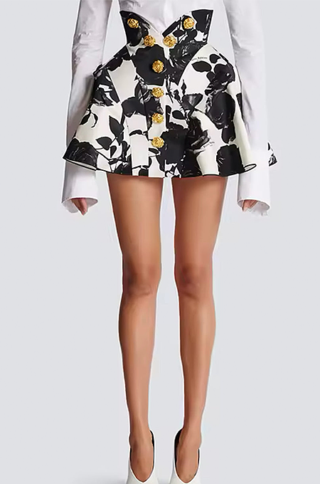 SUPER WHOLESALE | Tulip Waistline Rose Metal Button Printed Mini Skirt Set