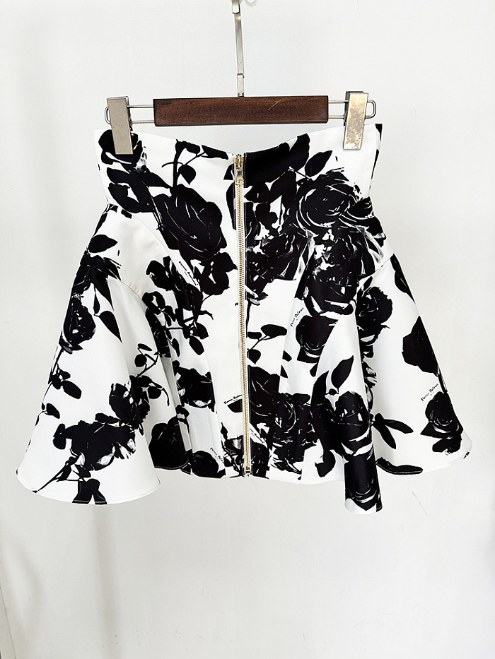 SUPER WHOLESALE | Tulip Waistline Rose Metal Button Printed Mini Skirt Set