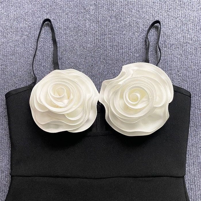 SUPER WHOLESALE | 3D Flower Fitted High-Waist Slimming Bandage Dress in White