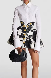 SUPER WHOLESALE | Tulip Waistline Rose Metal Button Printed Mini Skirt Set