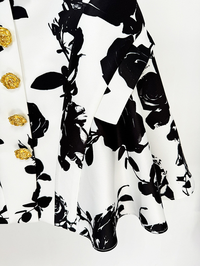 SUPER WHOLESALE | Tulip Waistline Rose Metal Button Printed Mini Skirt Set