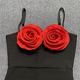 SUPER WHOLESALE | 3D Flower Fitted High-Waist Slimming Bandage Dress in Red