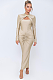 SUPER WHOLESALE | Fitted Pleated Hollow Long Sleeve Dress in Apricot
