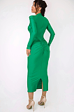 SUPER WHOLESALE | Fitted Pleated Hollow Long Sleeve Dress in Green