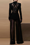 SUPER WHOLESALE | Mesh Spliced Beaded Suit Jacket with Chiffon Pants