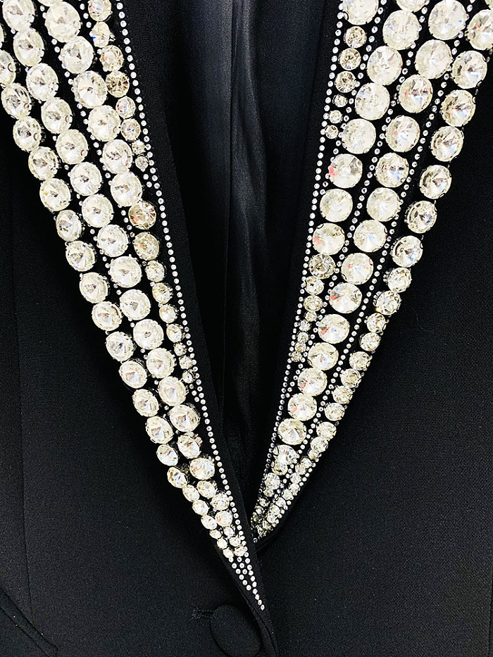 SUPER WHOLESALE | Rhinestone and Bead Embellished Single-Breasted Fitted Suit Jacket