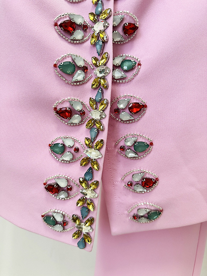 SUPER WHOLESALE | Pearl-Embellished Rhinestone Jacket with Skinny Pants Set