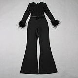 SUPER WHOLESALE | Lace Sequin Feather Bandage Jumpsuit for Women