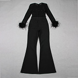 SUPER WHOLESALE | Lace Sequin Feather Bandage Jumpsuit for Women