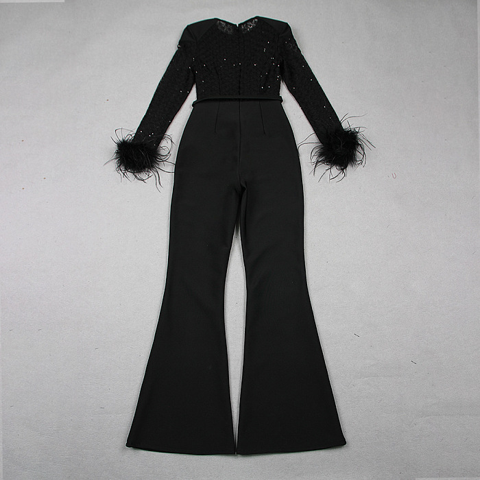 SUPER WHOLESALE | Lace Sequin Feather Bandage Jumpsuit for Women