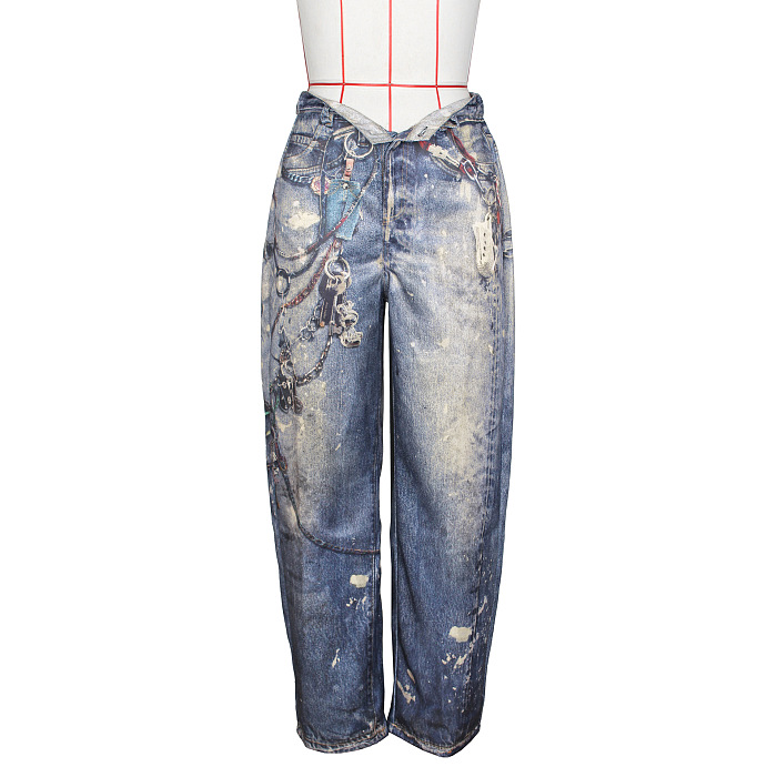 SUPER WHOLESALE | 3D Print Wide-Leg Curved Pants for Women