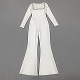 SUPER WHOLESALE | Rhinestone Hollow High-Waist Fitted Solid Color Jumpsuit