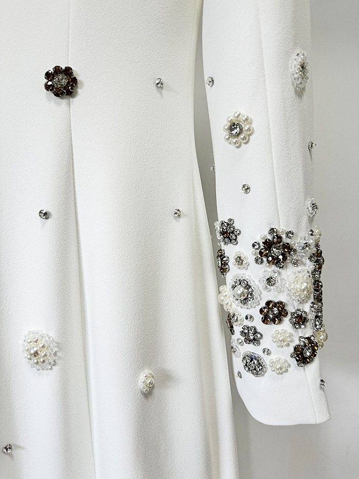 SUPER WHOLESALE | Rhinestone-Embellished Fitted Evening Gown-White
