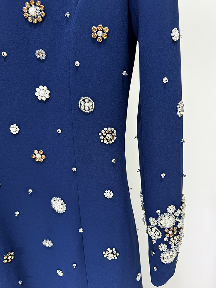 SUPER WHOLESALE | Embroidered Suit Jacket with Straight-Leg Pants Set-Blue