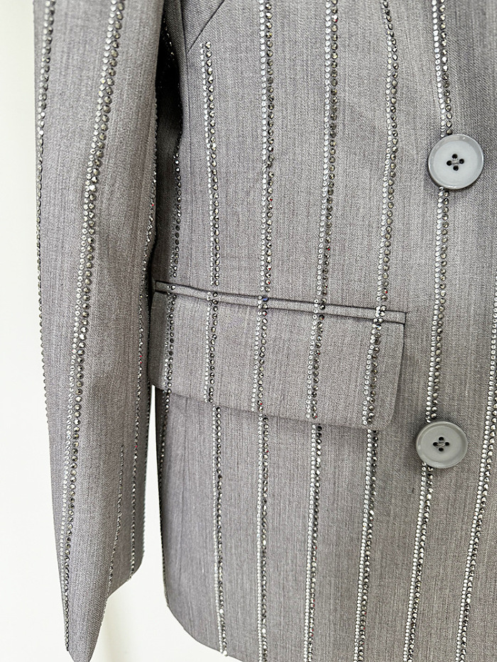 Rhinestone Double-Breasted Suit with Long Pants Set