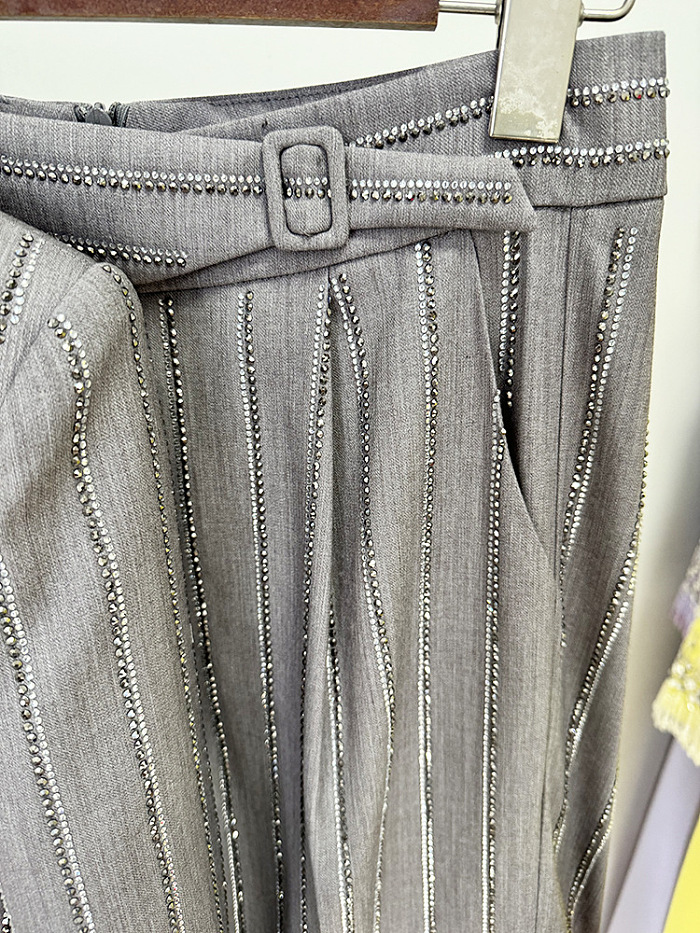 Rhinestone Double-Breasted Suit with Long Pants Set