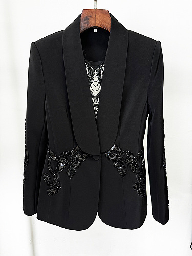 SUPER WHOLESALE | Mesh Spliced Beaded Suit Jacket with Chiffon Pants