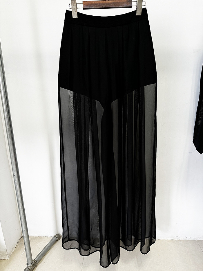 SUPER WHOLESALE | Mesh Spliced Beaded Suit Jacket with Chiffon Pants