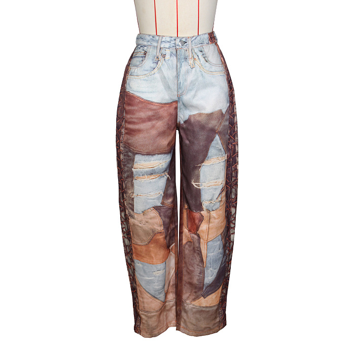 SUPER WHOLESALE | 3D Print Wide-Leg Curved Pants for Women