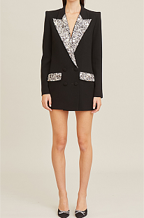 SUPER WHOLESALE | Rhinestone-Embellished Fitted Mid-Length Suit Jacket