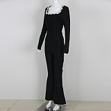 SUPER WHOLESALE | Rhinestone Hollow High-Waist Fitted Solid Color Jumpsuit