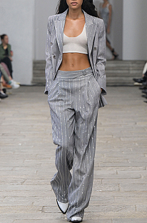 SUPER WHOLESALE | Rhinestone Double-Breasted Suit with Long Pants Set