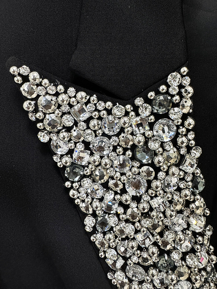 SUPER WHOLESALE | Rhinestone-Embellished Fitted Mid-Length Suit Jacket