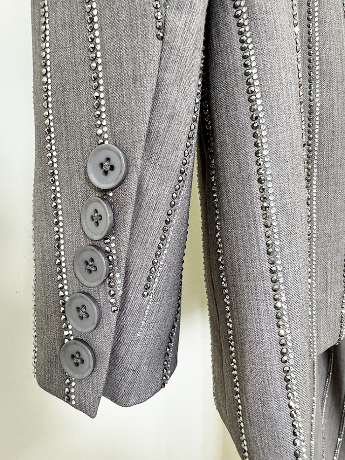 Rhinestone Double-Breasted Suit with Long Pants Set