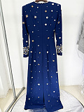 SUPER WHOLESALE | Embroidered Suit Jacket with Straight-Leg Pants Set-Blue