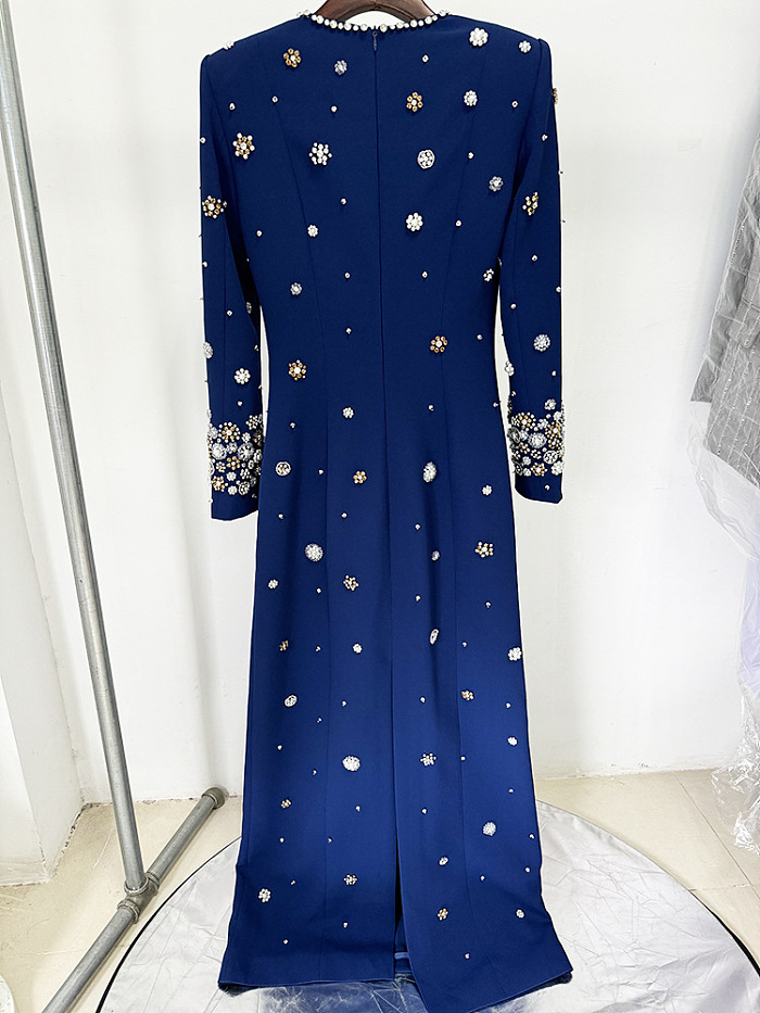 SUPER WHOLESALE | Embroidered Suit Jacket with Straight-Leg Pants Set-Blue