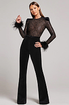 SUPER WHOLESALE | Lace Sequin Feather Bandage Jumpsuit for Women