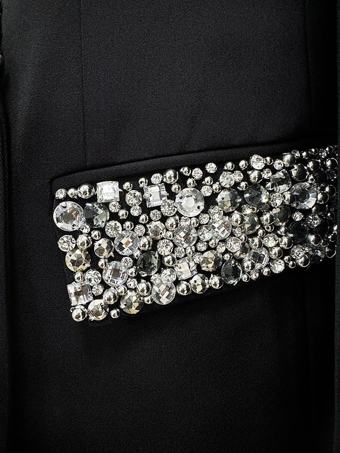 SUPER WHOLESALE | Rhinestone-Embellished Fitted Mid-Length Suit Jacket