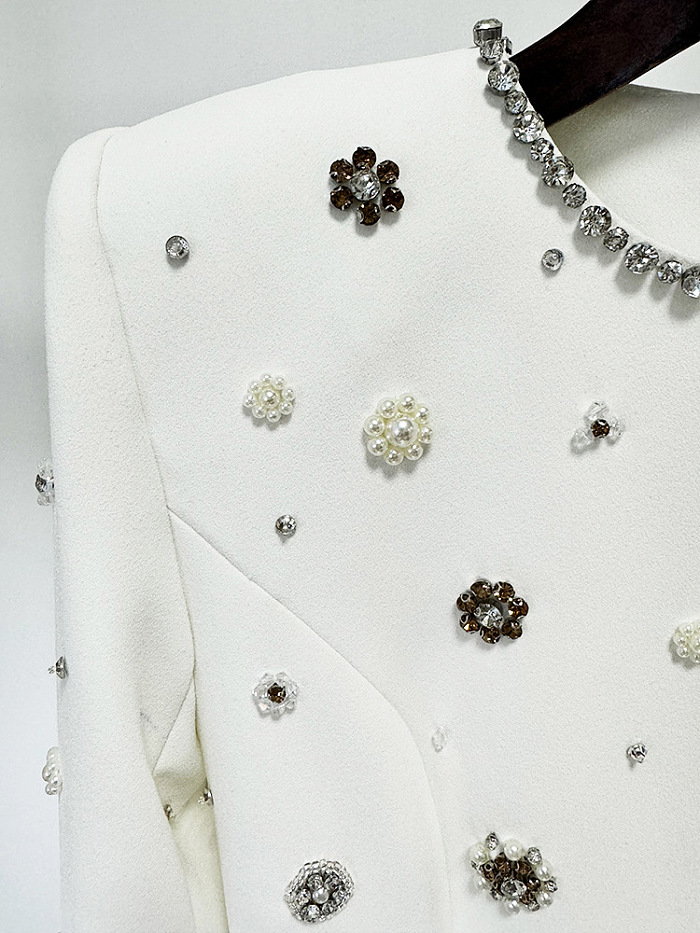 SUPER WHOLESALE | Rhinestone-Embellished Fitted Evening Gown-White