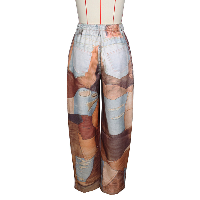 SUPER WHOLESALE | 3D Print Wide-Leg Curved Pants for Women