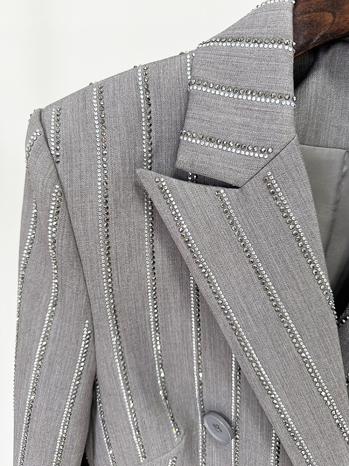 Rhinestone Double-Breasted Suit with Long Pants Set