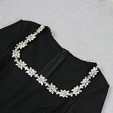 SUPER WHOLESALE | Rhinestone Hollow High-Waist Fitted Solid Color Jumpsuit