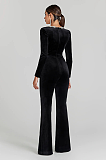 SUPER WHOLESALE | Rhinestone Hollow High-Waist Fitted Solid Color Jumpsuit