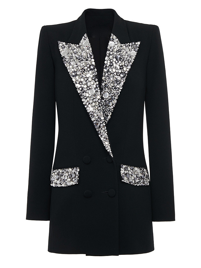 SUPER WHOLESALE | Rhinestone-Embellished Fitted Mid-Length Suit Jacket