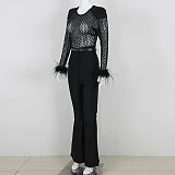 SUPER WHOLESALE | Lace Sequin Feather Bandage Jumpsuit for Women