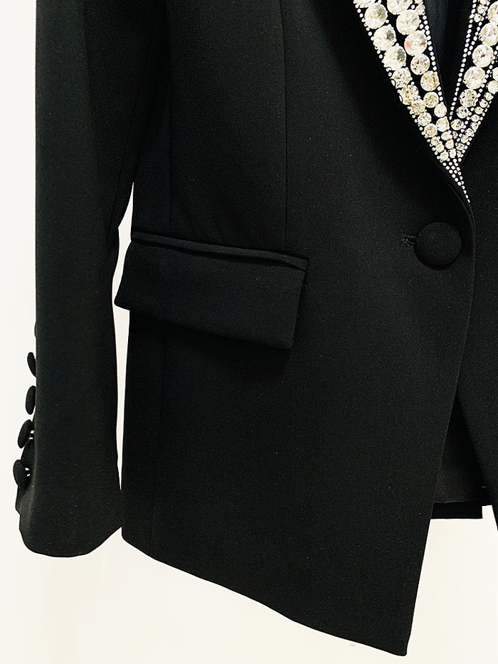 SUPER WHOLESALE | Rhinestone and Bead Embellished Single-Breasted Fitted Suit Jacket